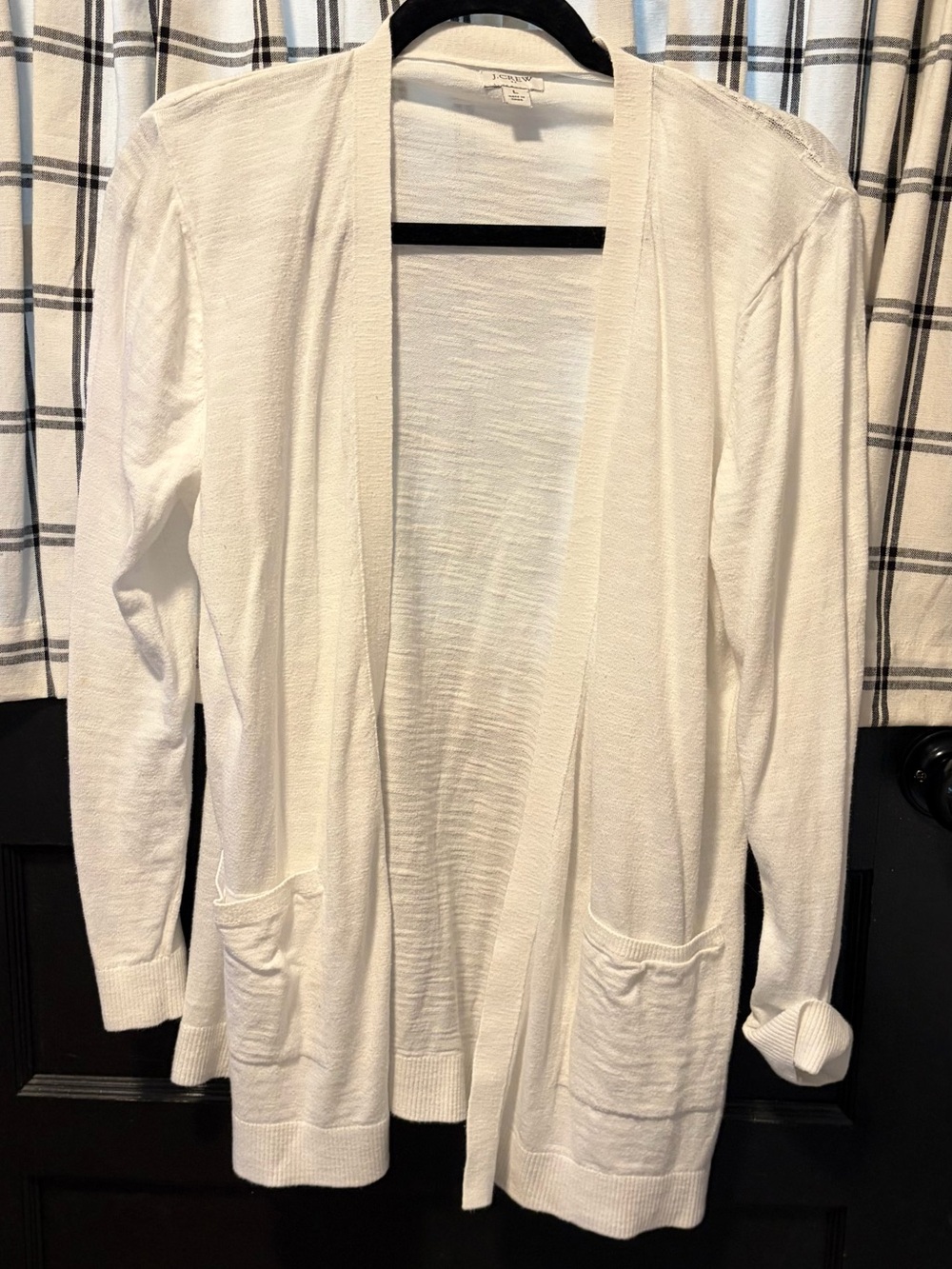 J. Crew Lightweight Open-Front White Cardigan Sweater Size L Large
